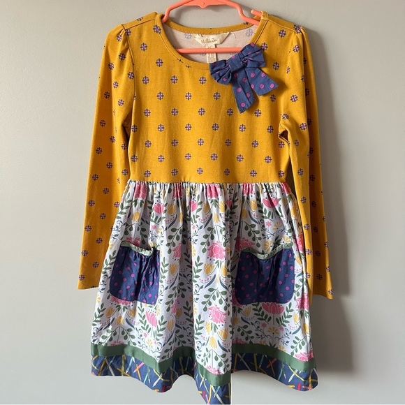 Matilda Jane 6 Choose Your Own Path Gold Star Pencil Dress Mustard Yellow Floral - Picture 1 of 10